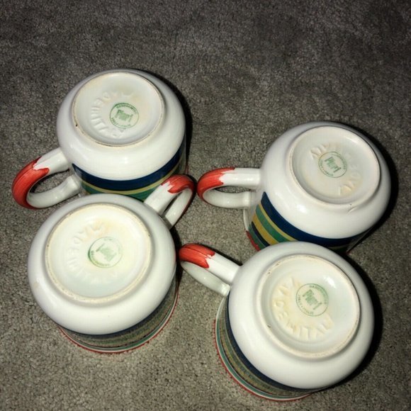 PIER 1 Imports Hand Painted Striped Coffee Tea Cup Mug Made in Italy Set (4) - Picture 5 of 13